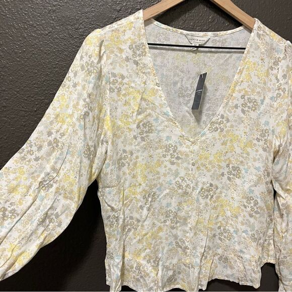 Lucky Brand Floral Long Sleeve Maya Тор Ruffled Hemline - Picture 3 of 14